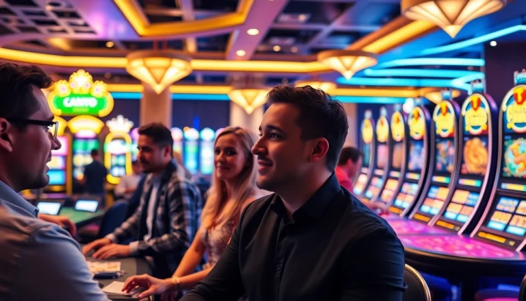 Vivre une expérience au meilleur crypto casino avec des joueurs concentrés et des lumières colorées.