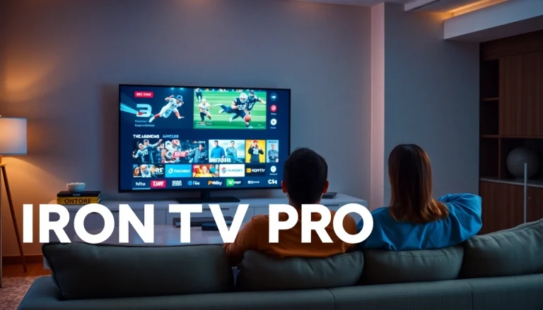 Enjoy Iron TV Pro streaming with premium quality entertainment in a cozy living room setting.