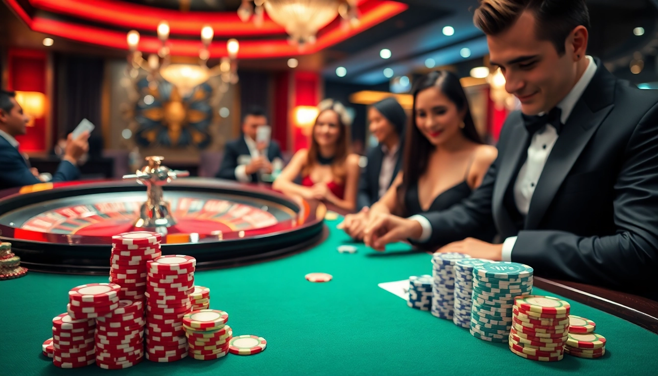 Experience the thrill of RIKVIP poker at a luxurious casino table with vibrant chips and cards.