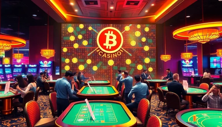 Jouez à des jeux au crypto casino avec des joueurs enthousiastes dans un cadre élégant.