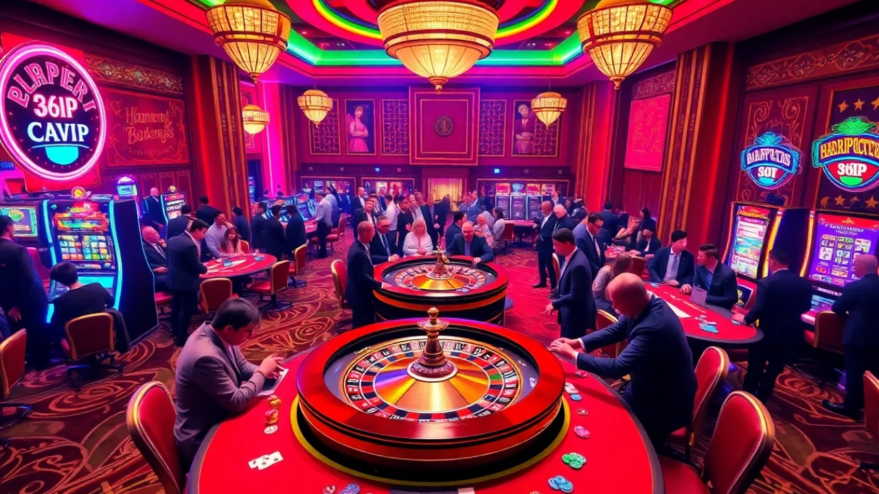 Players enjoying a thrilling casino experience at 68VIP, surrounding a roulette wheel and blackjack table.