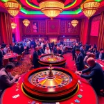 Players enjoying a thrilling casino experience at 68VIP, surrounding a roulette wheel and blackjack table.