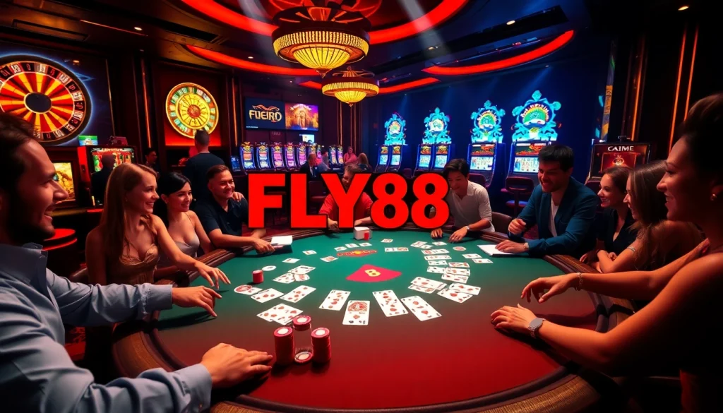 Experience the thrill of vào FLY88 mới nhất at an elegant casino table with vibrant poker action.
