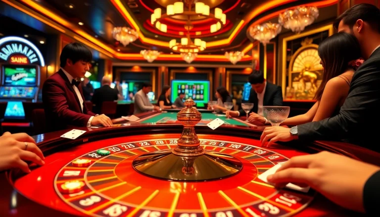 Engaging casino scene showcasing players at QQ88 COM playing roulette with vibrant chips and cards.